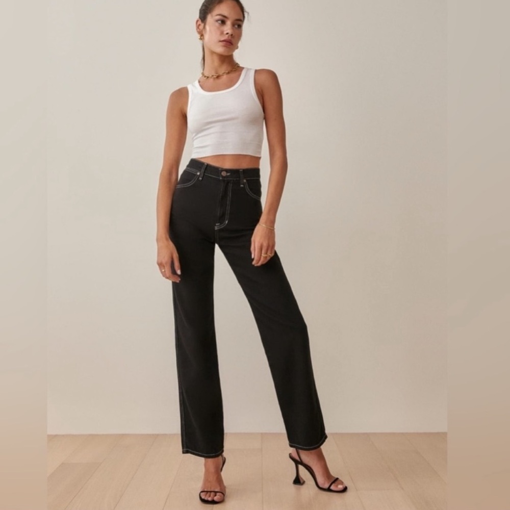 Reformation - High Rise Black Straight Jeans